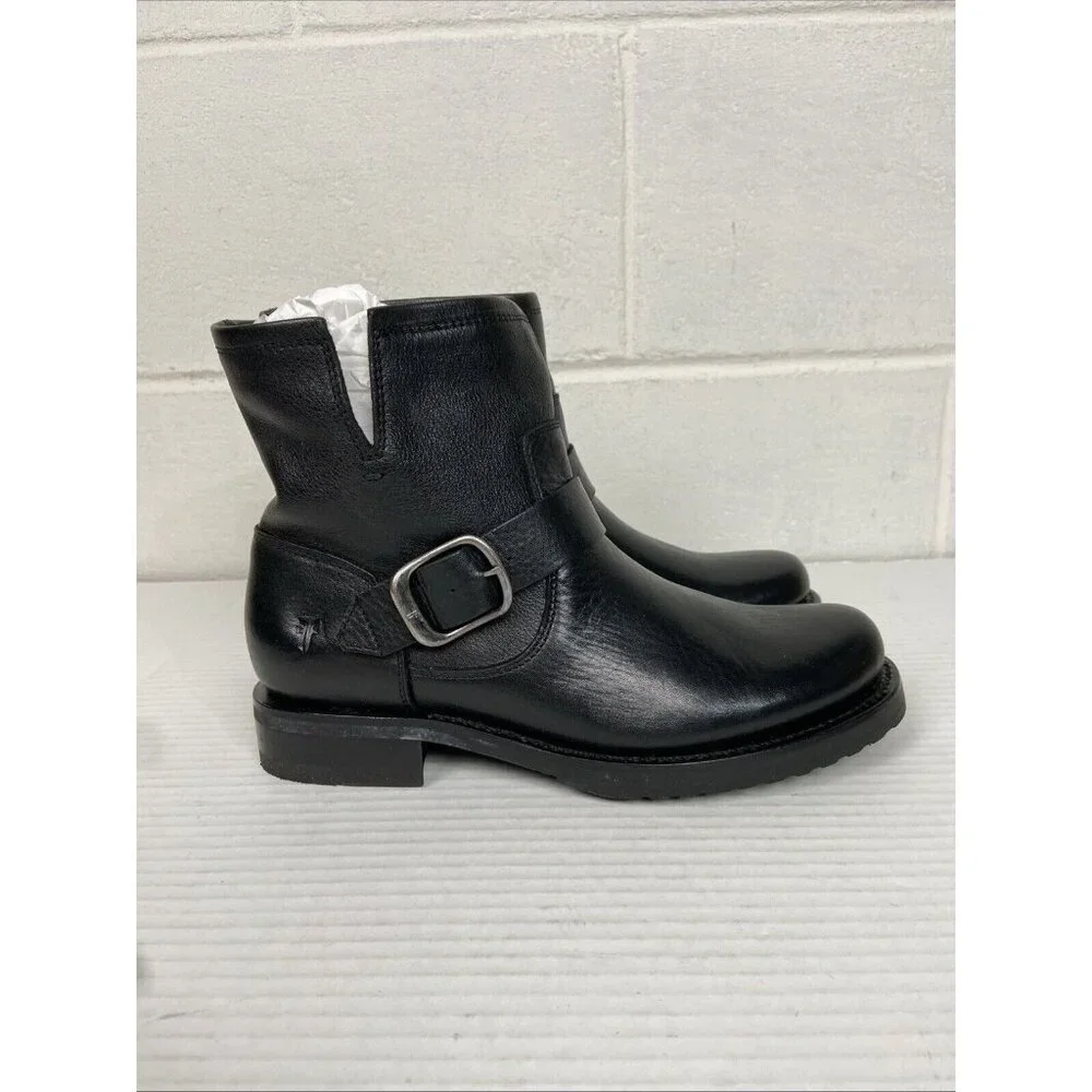 NEW Frye Veronica Women's Black Leather Buckled Bootie Waterproof Biker‎ Boots